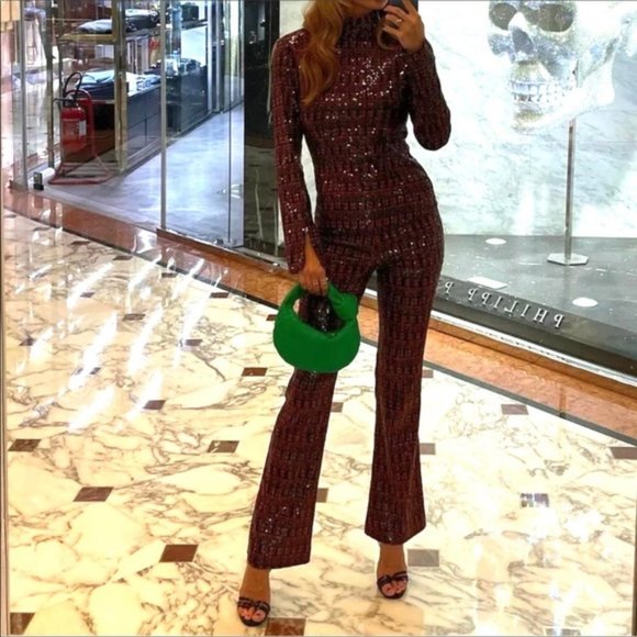 ZARA SEQUIN TOP & PANT SET - Size XS & S . Color - Red, Orange, Brown - Picture 14 of 16
